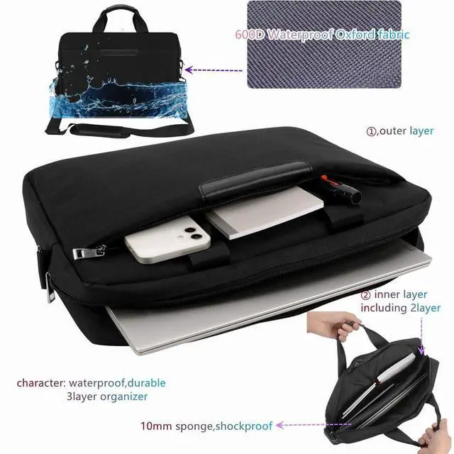 Alt view image 6 of 7 - Premium Black,17.3-18.4Inch Laptop Briefcase with Cross-Body Shoulder, DVD Player bag,Painting board bagLaptop case Fits Dell, HP, ASUS,MacBook Pro, 3-layer Design,Durable,LIGHTWEIGHT