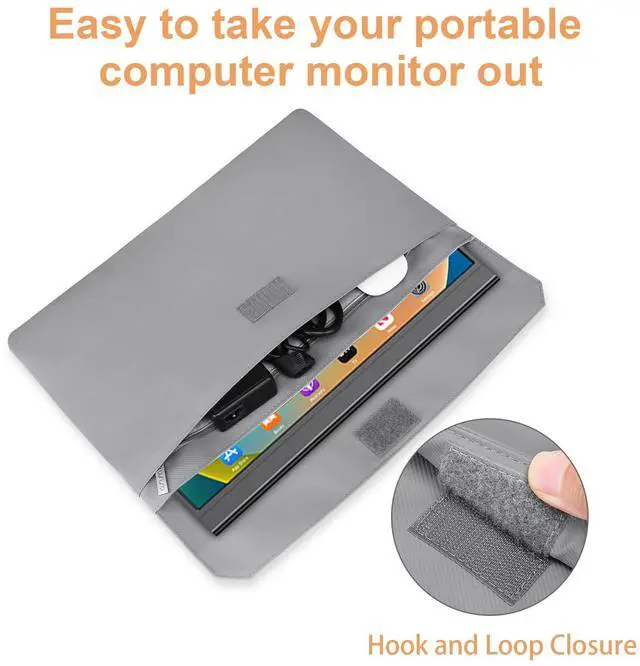 Alt view image 3 of 6 - Portable Monitor Case Sleeve 16.1 inch, Carrying Case for Most 15.6-16.1 inch Portable Travel Display Monitor Laptop, PU Leather Laptop Display Bag with Front Pocket, Gray