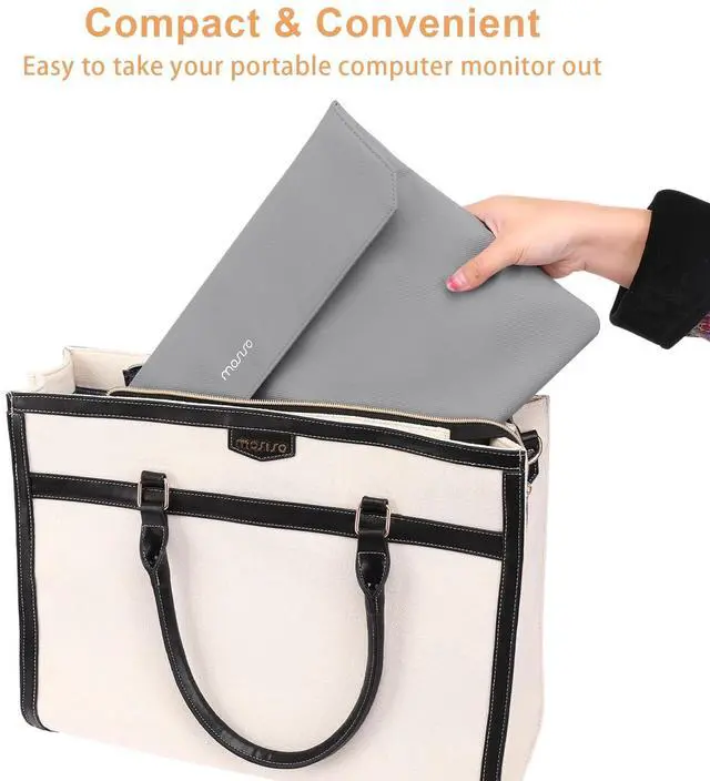 Alt view image 5 of 6 - Portable Monitor Case Sleeve 16.1 inch, Carrying Case for Most 15.6-16.1 inch Portable Travel Display Monitor Laptop, PU Leather Laptop Display Bag with Front Pocket, Gray