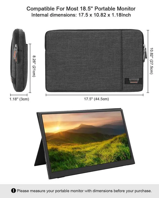Alt view image 4 of 6 - Portable Monitor Case 18.5 Inch,Protective Padded Sleeve Compatible with CUIUIC UPERFECT COOLHOOD 18.5" Portable Monitor,Travel Bag with 2 Accessory Pocket,Size-17.5"x10.8",Black