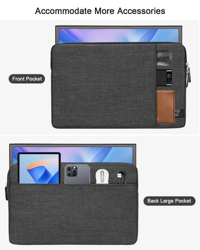 Alt view image 2 of 6 - Portable Monitor Case 18.5 Inch,Protective Padded Sleeve Compatible with CUIUIC UPERFECT COOLHOOD 18.5" Portable Monitor,Travel Bag with 2 Accessory Pocket,Size-17.5"x10.8",Black