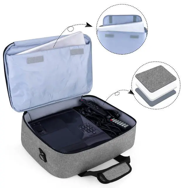 Alt view image 3 of 7 - Projector Case, Projector Bag with Protective Laptop Sleeve, Projector Carrying Case with Accessories Pockets, Large(16 x 11.5 x 5.75 Inches), Gray