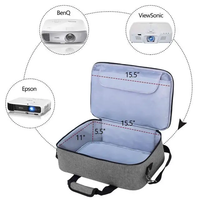Alt view image 4 of 7 - Projector Case, Projector Bag with Protective Laptop Sleeve, Projector Carrying Case with Accessories Pockets, Large(16 x 11.5 x 5.75 Inches), Gray