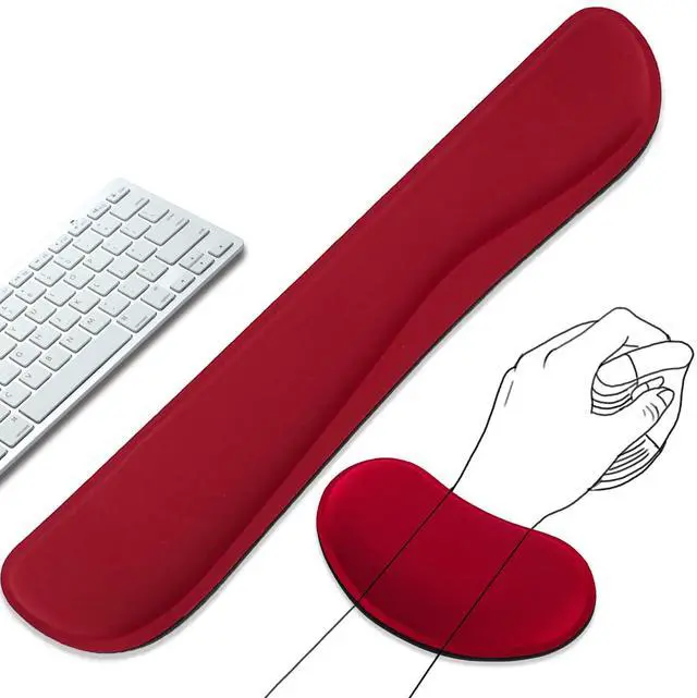 Main image of Keyboard Wrist Rest and Mouse Wrist Rest Set - Ergonomic Memory Foam Wrist Cushion - for Wrist Support on Computer, Laptop, Office, Playing Games, Typing Relieves Wrist Pain Red