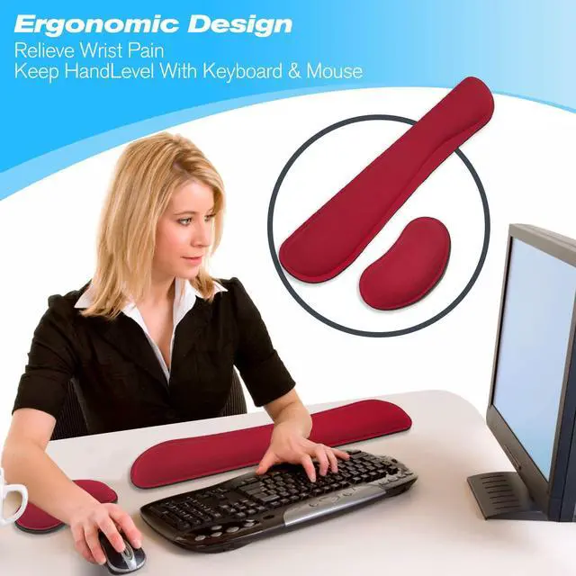 Alt view image 2 of 7 - Keyboard Wrist Rest and Mouse Wrist Rest Set - Ergonomic Memory Foam Wrist Cushion - for Wrist Support on Computer, Laptop, Office, Playing Games, Typing Relieves Wrist Pain Red
