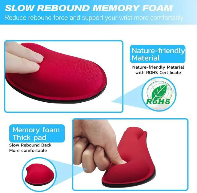 Alt view image 3 of 7 - Keyboard Wrist Rest and Mouse Wrist Rest Set - Ergonomic Memory Foam Wrist Cushion - for Wrist Support on Computer, Laptop, Office, Playing Games, Typing Relieves Wrist Pain Red