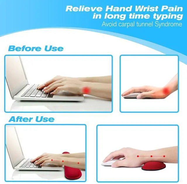 Alt view image 5 of 7 - Keyboard Wrist Rest and Mouse Wrist Rest Set - Ergonomic Memory Foam Wrist Cushion - for Wrist Support on Computer, Laptop, Office, Playing Games, Typing Relieves Wrist Pain Red