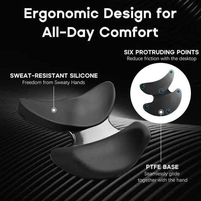 Alt view image 3 of 7 - Ergonomic Wrist Rest for Mouse, Dual Palm-Wrist Support, Black | Curved Design for Wrist Pain Relief, Lightweight Portable, Glides Smoothly with Hand and Mouse