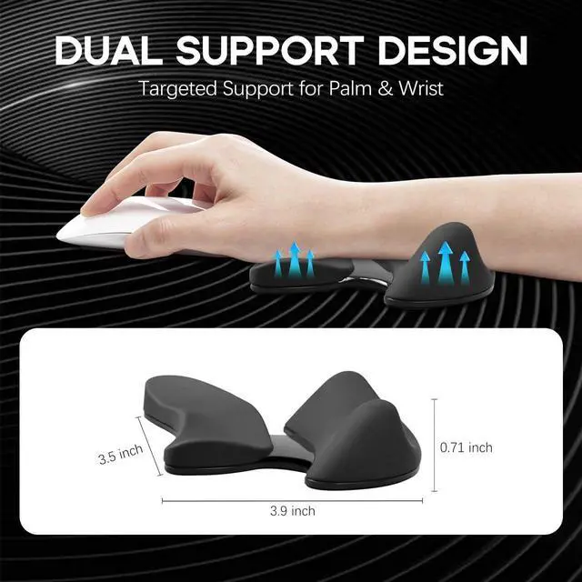 Alt view image 5 of 7 - Ergonomic Wrist Rest for Mouse, Dual Palm-Wrist Support, Black | Curved Design for Wrist Pain Relief, Lightweight Portable, Glides Smoothly with Hand and Mouse