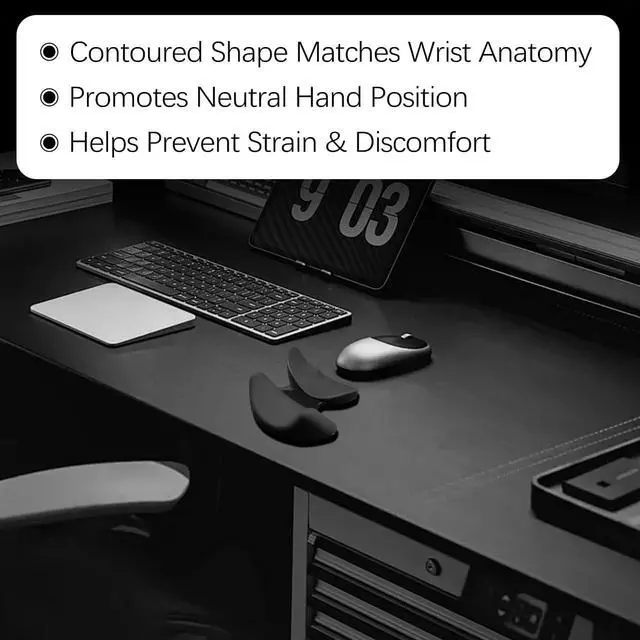 Alt view image 7 of 7 - Ergonomic Wrist Rest for Mouse, Dual Palm-Wrist Support, Black | Curved Design for Wrist Pain Relief, Lightweight Portable, Glides Smoothly with Hand and Mouse