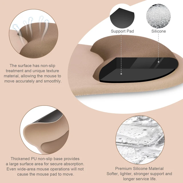 Alt view image 2 of 7 - Wrist Rest Support for Mouse Pad&Keyboard Set, Mocha | Streamline Ergonomic Mousepad&Coaster Non-Slip Base Home/Office Pain Relief&Easy Typing Pad with Soft Cloth&Silicone Lining