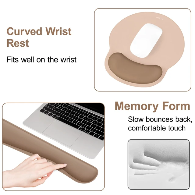 Alt view image 5 of 7 - Wrist Rest Support for Mouse Pad&Keyboard Set, Mocha | Streamline Ergonomic Mousepad&Coaster Non-Slip Base Home/Office Pain Relief&Easy Typing Pad with Soft Cloth&Silicone Lining