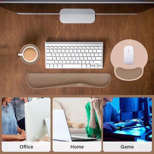 Alt view image 7 of 7 - Wrist Rest Support for Mouse Pad&Keyboard Set, Mocha | Streamline Ergonomic Mousepad&Coaster Non-Slip Base Home/Office Pain Relief&Easy Typing Pad with Soft Cloth&Silicone Lining