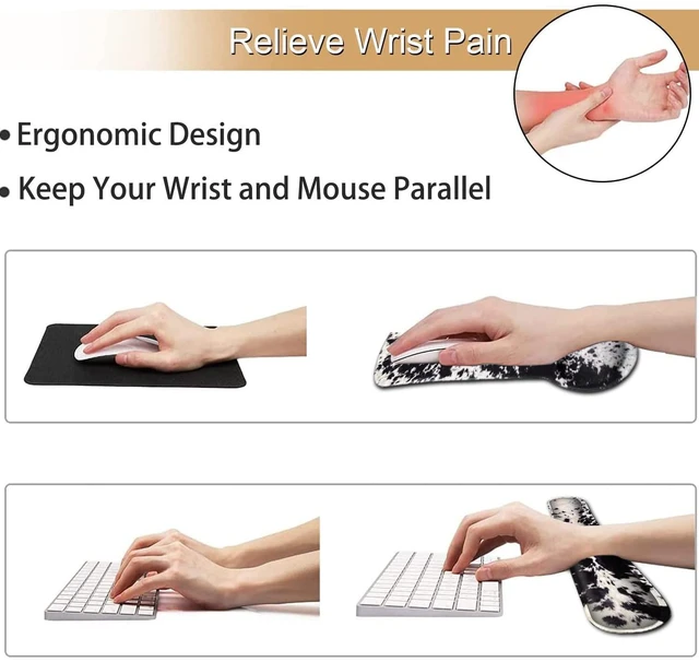 Alt view image 3 of 7 - Ergonomic Mouse Pad Wrist Support and Memory Foam Keyboard Wrist Rest Set,Gel Mouse Mat with Non-Slip PU Base,Keyboard Palm Rest for Home Office Wireless Gaming Mouse Pad Black White Cowhide Fur