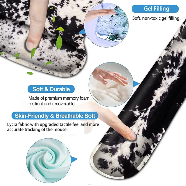 Alt view image 4 of 7 - Ergonomic Mouse Pad Wrist Support and Memory Foam Keyboard Wrist Rest Set,Gel Mouse Mat with Non-Slip PU Base,Keyboard Palm Rest for Home Office Wireless Gaming Mouse Pad Black White Cowhide Fur