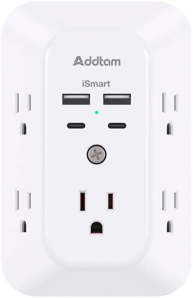 Main image of 5-Outlet Extender Surge Protector, Multi Plug Wall Outlet with 4 USB Wall Charger(2 USB C Ports), Outlet Splitter Power Strip for Home Office Dorm Room Essentials, Plug Extension Outlet 1800J