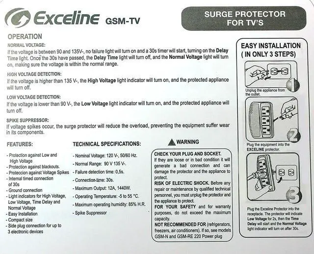 Alt view image 4 of 4 - 3-Outlet Electronic Surge Protector for Tv's, Audio Equipment, Video Games, Computers, Printers
