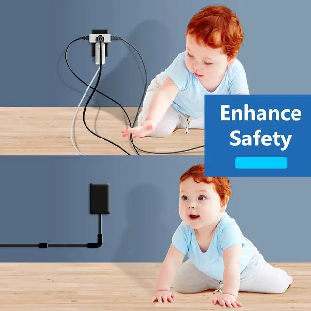 Alt view image 4 of 7 - Surge Protected Outlet Extender, 4-Outlet Power Strip, 1 USB-A & 1 USB-C, Surge Protector 1500J, Ultra-Thin Wall Plate Plug with Cord Extender, 5ft Cord, 1625W, ETL Listed, Matte Black