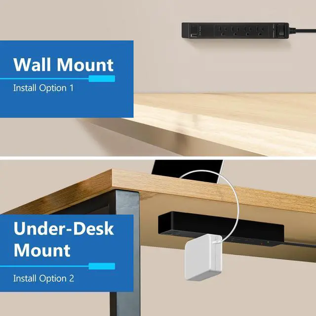 Alt view image 6 of 7 - Surge Protected Outlet Extender, 4-Outlet Power Strip, 1 USB-A & 1 USB-C, Surge Protector 1500J, Ultra-Thin Wall Plate Plug with Cord Extender, 5ft Cord, 1625W, ETL Listed, Matte Black
