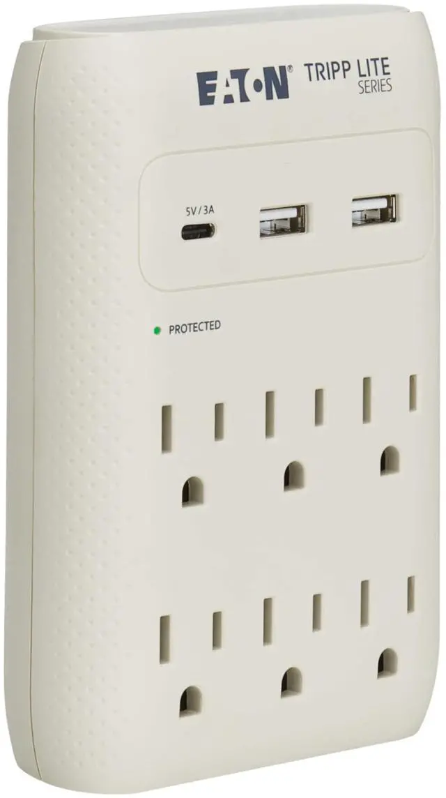 Main image of Eaton SK60C Wall Surge Protector Power Strip & USB Wall Charger, 6-Outlet Extender, 1 USB-C + 2 USB Ports, 1080 Joules, Multi-Plug Outlet Splitter, Gray, Manufacturer's