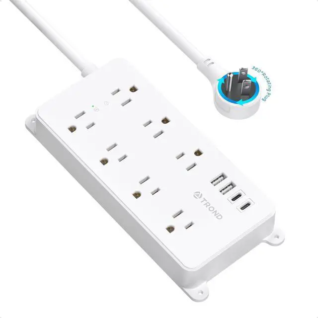 Main image of Surge Protector Power Strip with 360° Rotating Plug, 7 Widely-Spaced Outlets, 2 USB-A and 2 USB-C, ETL Listed, Flat Plug 5ft Extension Cord, Wall Mountable, 1700J, for Home Office Garage, White