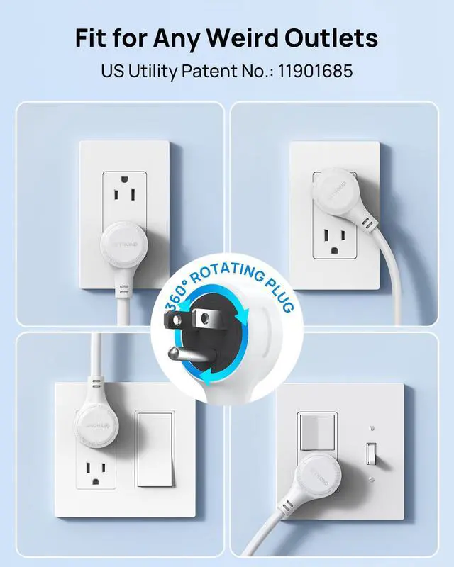 Alt view image 2 of 7 - Surge Protector Power Strip with 360° Rotating Plug, 7 Widely-Spaced Outlets, 2 USB-A and 2 USB-C, ETL Listed, Flat Plug 5ft Extension Cord, Wall Mountable, 1700J, for Home Office Garage, White
