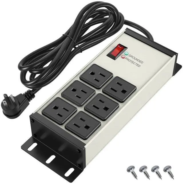Main image of Heavy Duty Surge Protector Power Strip 2500J, 15A 1875W 6 Outlets Extension Cord 4FT 14AWG with Flat Plug, Metal Power Strip for Kitchen Appliances, Workshop, Garage & Office (Gray, 4FT)