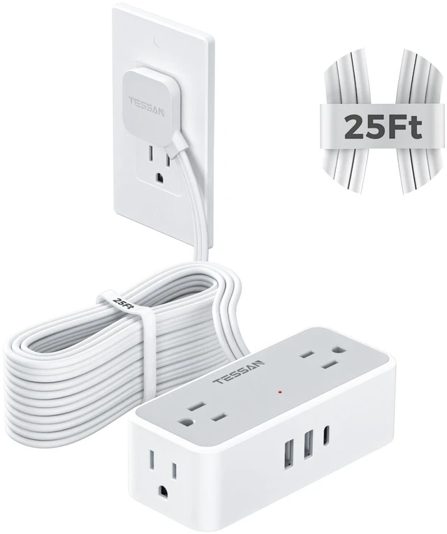 Main image of Extension Cord 25 FT, Power Strip with 900J Surge Protection, Grey 4 AC Outlets 1 USB C and 2 USB A Ports, Flat Plug, Multiple Wall Outlet Extender Suitable for Office Dorm