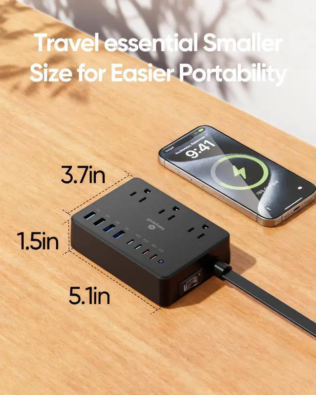 Alt view image 7 of 7 - 100W Power Strip, 6 AC Outlets 8 USB Ports(4 USB C) with 2000J Surge Protector, 5ft Flat Plug Extension Cord, Compact for Desk Home Office Dorm, Black