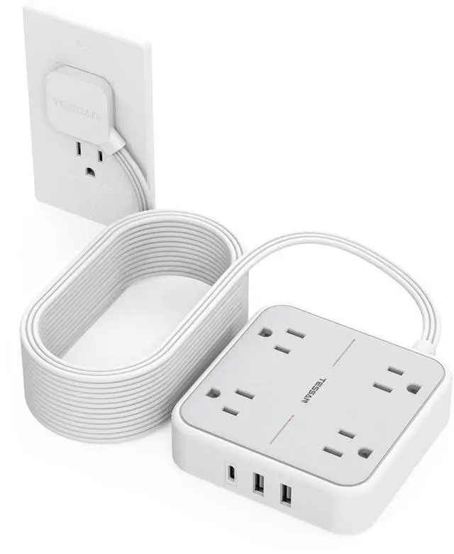 Main image of Surge Protector Flat Extension Cord 25Ft, Flat Plug Power Strip with 4 Outlets 3 USB Ports (1 USB C), 900 Joules Protection, Multiple Wall Outlet Extender Suitable for Home Office Dorm, Grey