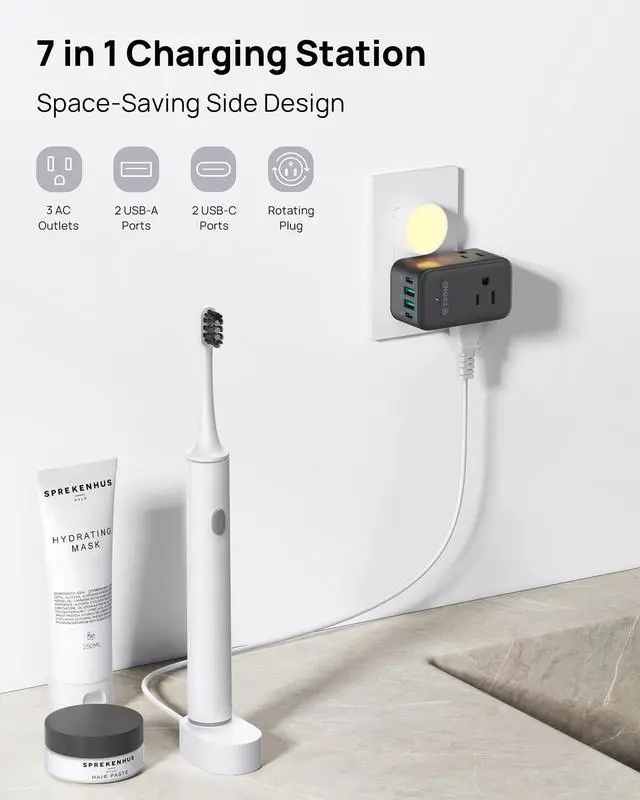 Alt view image 2 of 7 - 2 Pack Outlet Extender with USB, 3 Way Plug Adapter with 360 Rotating Plug, Outlet Splitter with 2 PD 20W USB C Charger, Small Charging Station for Home Dorm Room Travel Cruise Essentials
