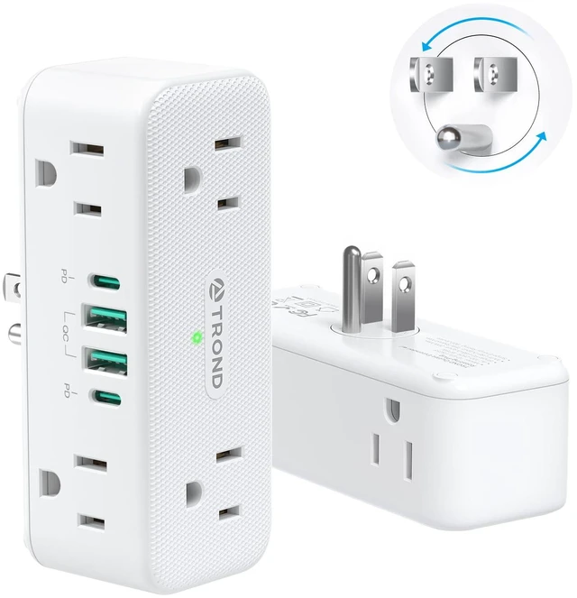 Main image of 360° Rotating Wall Outlet Extender 2 Pack with 6 Outlet Splitter 900J Surge Protector, 2 PD20W USB C Charger and 2 USB A Ports, 3-Way Sideways Plug Adapter for Kitchen, Bathroom, Bedroom
