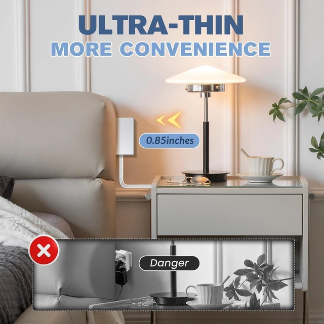 Alt view image 4 of 7 - Outlet Concealer Power Strip-Outlet Cover Extender Outlets-8ft Flat Plug Extension Cord,Universal Size,1625W for Kitchen, Home and Office (8ft (Multi Ports,3 AC,2 USB&Type-C))
