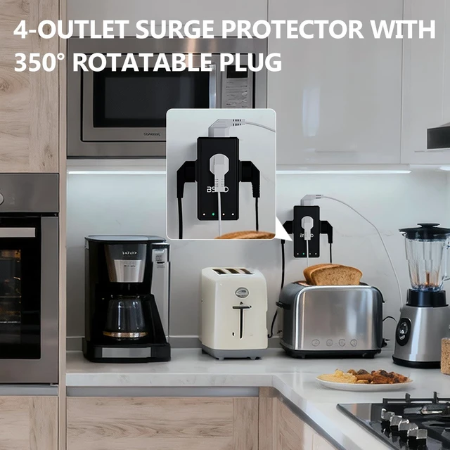Alt view image 5 of 7 - 4-Outlet Surge Protector with 350° Rotatable Plug - Voltage Protector for Refrigerator,TV, PC and Home Appliance, Light Indicators, Overload Protection, Space-Saving, 15A, 120V, Black, 4 Pack