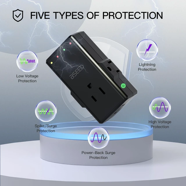 Alt view image 7 of 7 - 4-Outlet Surge Protector with 350° Rotatable Plug - Voltage Protector for Refrigerator,TV, PC and Home Appliance, Light Indicators, Overload Protection, Space-Saving, 15A, 120V, Black, 4 Pack