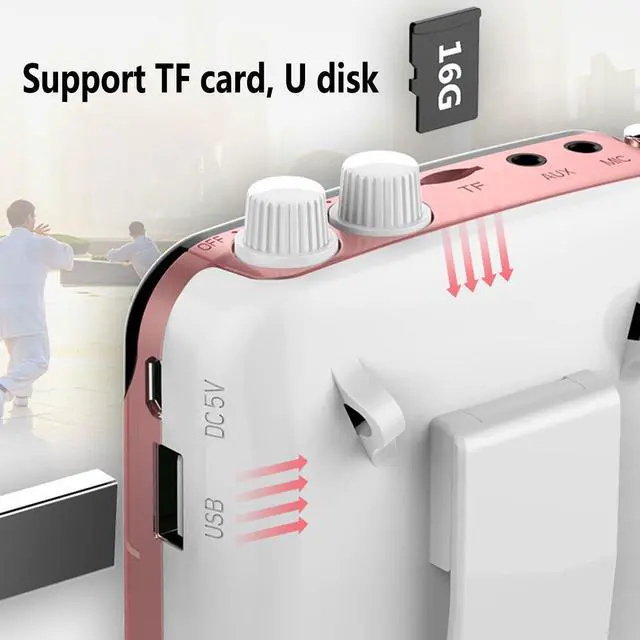 Alt view image 4 of 7 - Portable Voice Amplifier for Teachers with Bluetooth, 2400mAh Rechargeable Headset Microphone Amplifier and Waistand,Portable Meagaphone Speaker Mic for Teachers,Tour Guides,Classroom,Yoga(Rose)