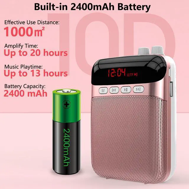 Alt view image 3 of 7 - Portable Voice Amplifier for Teachers with Bluetooth, 2400mAh Rechargeable Headset Microphone Amplifier and Waistand,Portable Meagaphone Speaker Mic for Teachers,Tour Guides,Classroom,Yoga(Rose)