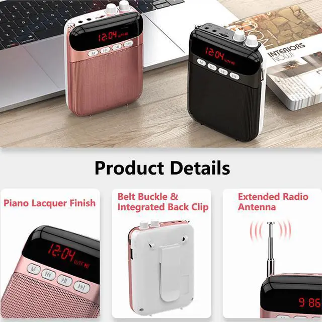 Alt view image 5 of 7 - Portable Voice Amplifier for Teachers with Bluetooth, 2400mAh Rechargeable Headset Microphone Amplifier and Waistand,Portable Meagaphone Speaker Mic for Teachers,Tour Guides,Classroom,Yoga(Rose)