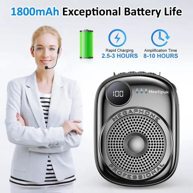 Alt view image 4 of 7 - Portable Voice Amplifier Wired Microphone and Speaker,PA System Voice Amplifier with Mic Headset for Teachers,Speech,Tour Guides,Coaches,Yoga, Fitness Instructors Bluetooth 5.0 TF Card (Black)