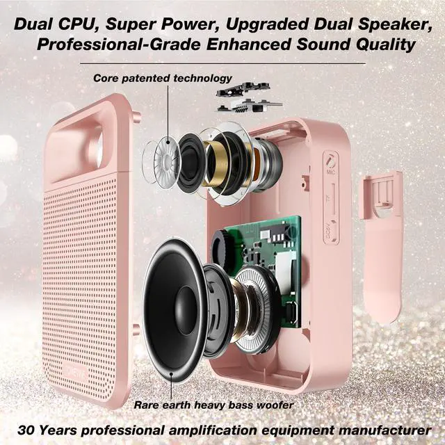 Alt view image 2 of 7 - Voice Amplifier, Rechargeable Microphone for Teachers, Portable Speaker with Headset and Waistband for Classroom, Singing, Coach, Training, Presentation, Tour Guide (Pink)