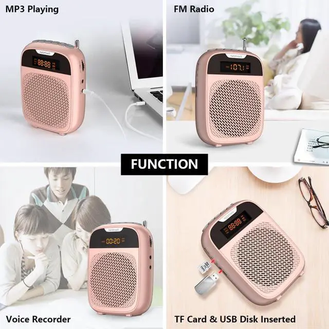 Alt view image 6 of 7 - Mini Voice Amplifier Portable Rechargeable Bluetooth Speaker 4000mAh with Wired Microphone Headset PA System Personal Voice Amplifier for Teachers, Tour Guides, Meeting, Coaches (Rose Gold)