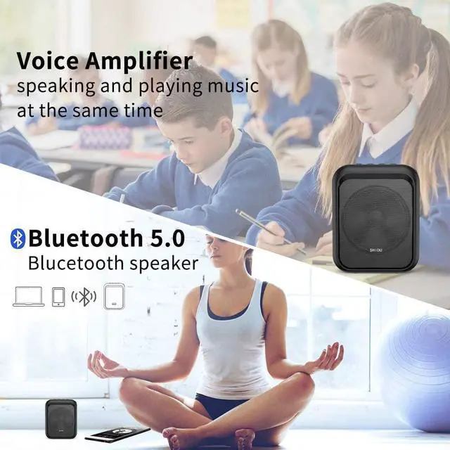 Alt view image 5 of 7 - Mini Voice Amplifier Portable Rechargeable Bluetooth Speaker with Wired Microphone Headset 10W 1800mAh PA system Supports MP3 Format Audio for Teacher, Taxi Driver, Coaches, Training, Tour Guide