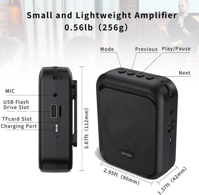 Alt view image 6 of 7 - Mini Voice Amplifier Portable Rechargeable Bluetooth Speaker with Wired Microphone Headset 10W 1800mAh PA system Supports MP3 Format Audio for Teacher, Taxi Driver, Coaches, Training, Tour Guide