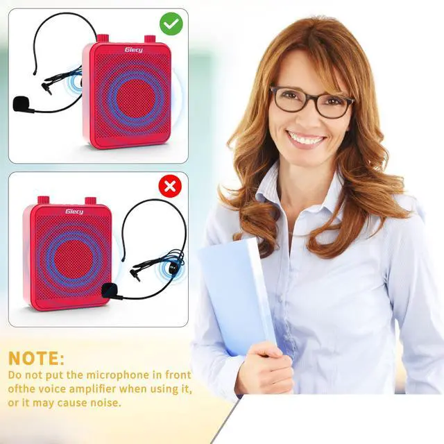 Alt view image 5 of 7 - Voice Amplifier, Giecy 30W 2800mAh Rechargeable Personal Voice Amplifier with Microphone Headset, Portable Speaker for Multiple Locations Classroom, Meetings and Outdoors (G300-Red)