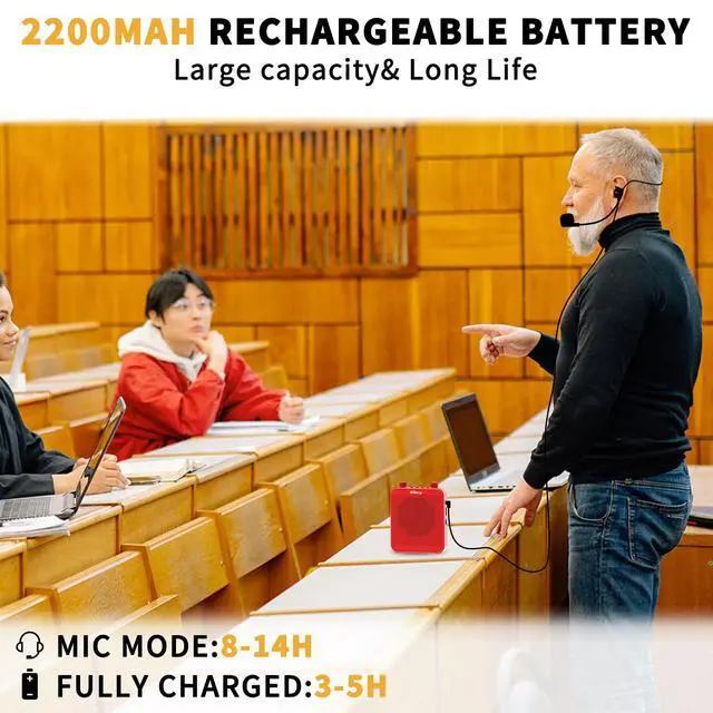 Alt view image 6 of 7 - Voice Amplifier, Giecy 30W 2800mAh Rechargeable Personal Voice Amplifier with Microphone Headset, Portable Speaker for Multiple Locations Classroom, Meetings and Outdoors (G300-Red)