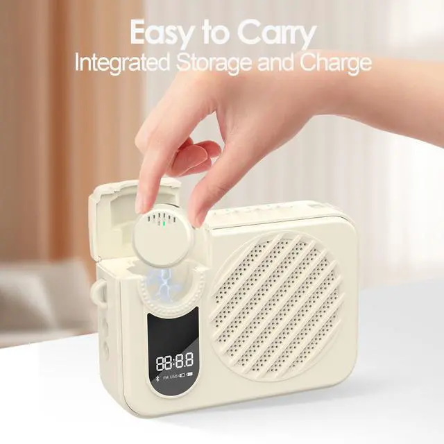Alt view image 2 of 7 - Voice Amplifier for Teacher with Wireless Magnetic Lapel Microphone, Portable Integrated Storage and Charge Design, 20W Powerful Personal Megaphone Speaker for Classroom, Tour Guide, Elderly