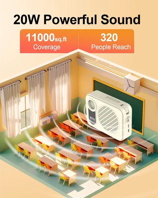 Alt view image 4 of 7 - Voice Amplifier for Teacher with Wireless Magnetic Lapel Microphone, Portable Integrated Storage and Charge Design, 20W Powerful Personal Megaphone Speaker for Classroom, Tour Guide, Elderly