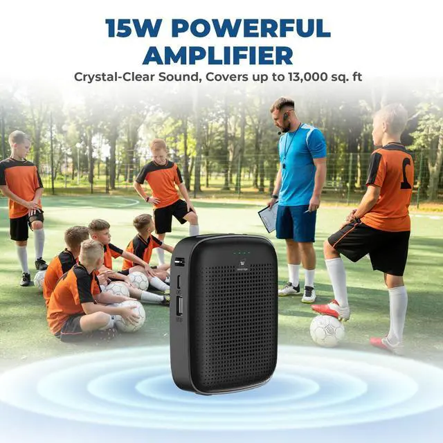 Alt view image 2 of 7 - Wireless Bluetooth Voice Amplifier for Teachers 15W Portable Mini Amplifier Speaker with Wireless Microphone Headset, Personal Mic for Classroom, Teaching, Training & Public Speaking A002