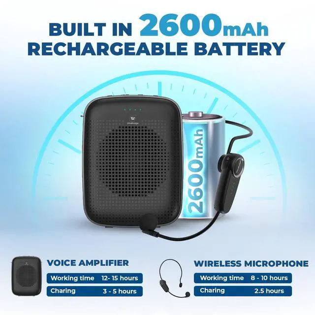 Alt view image 4 of 7 - Wireless Bluetooth Voice Amplifier for Teachers 15W Portable Mini Amplifier Speaker with Wireless Microphone Headset, Personal Mic for Classroom, Teaching, Training & Public Speaking A002
