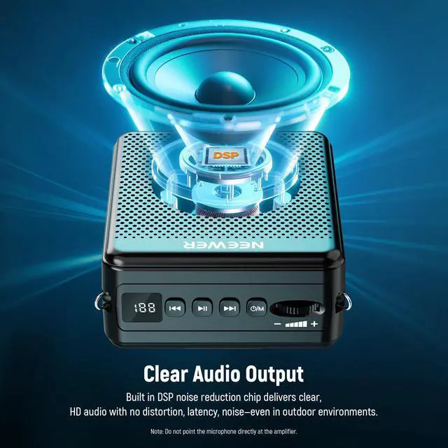 Alt view image 6 of 7 - VA02 Voice Amplifier with Wireless Microphone, Portable Mini USB C Rechargeable Noise Cancelling Sound Speaker Megaphone & Mic Set, 10Hrs, 15m Range for Classroom Teachers Trainers Tour Guides